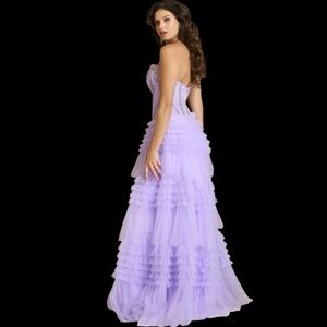 Jovani Lavender Strapless Sweetheart Tiered Gown Beaded Corset Prom Pageant NWT